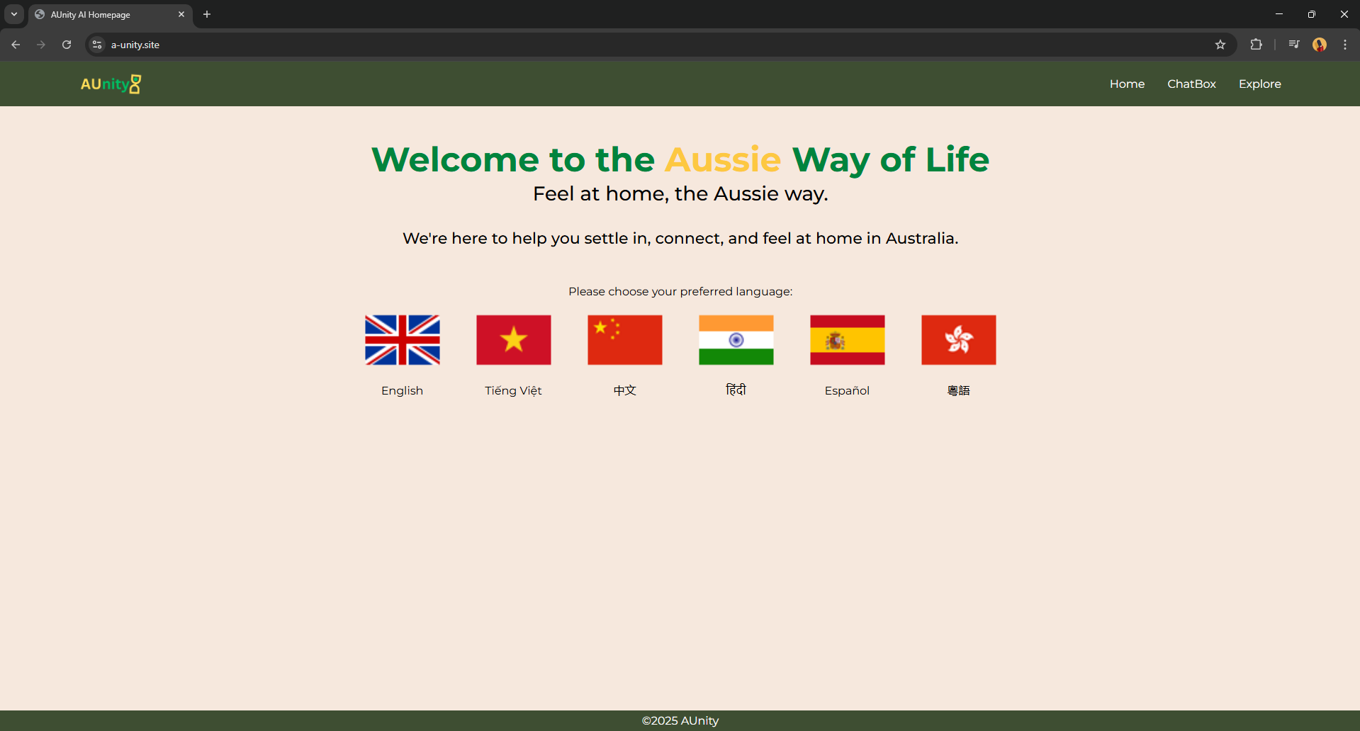 AUnity website screenshot